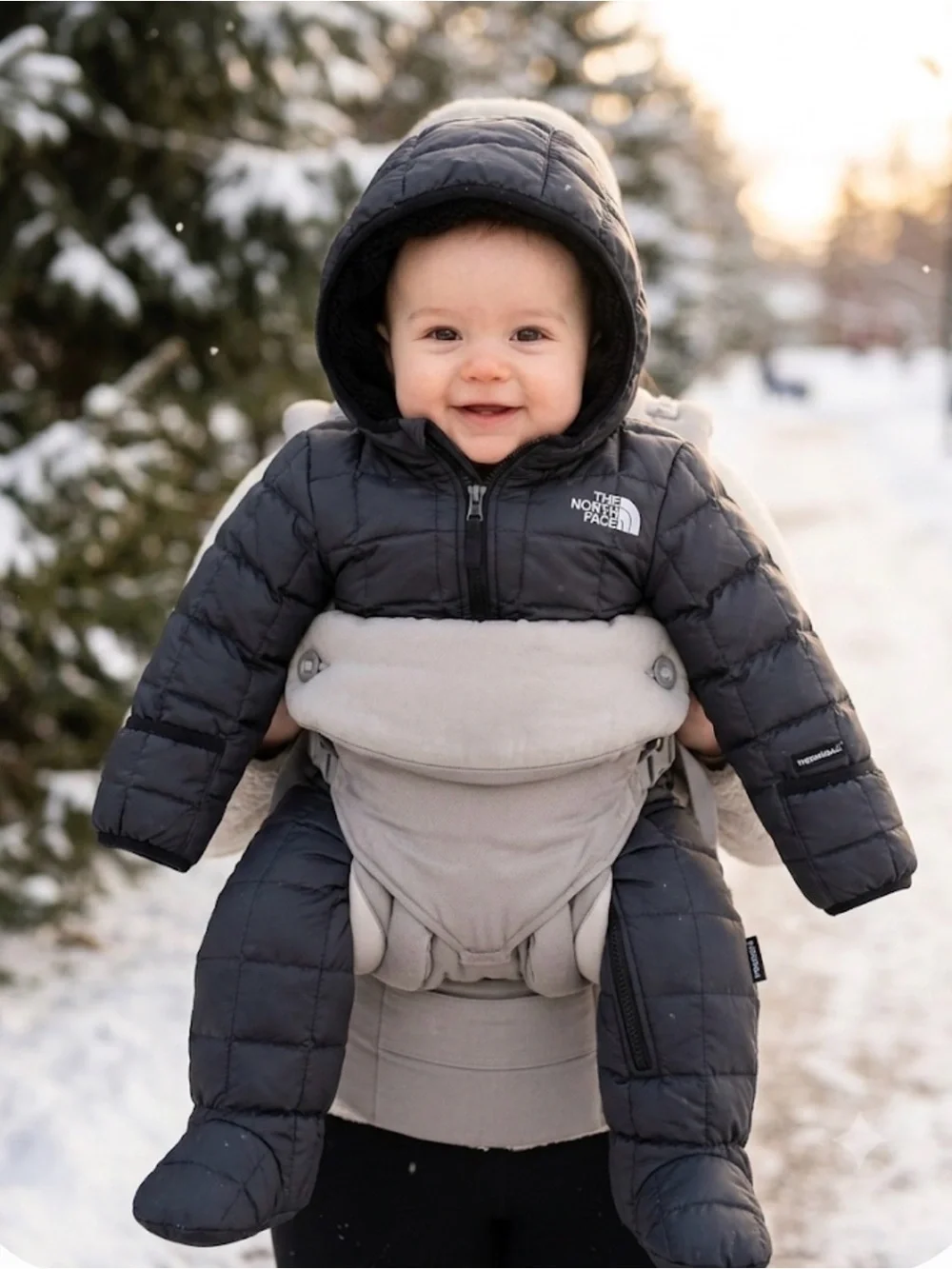 The North Face thermoball Black Puffer Baby Snowsuit with Hood.12 to 18 months